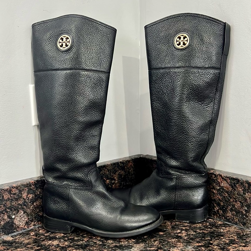 Tory Burch black Junction Riding Boot Tumbled Leather size 6.5